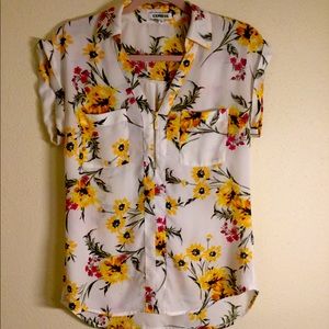 Floral Short Sleeve Half Zip Blouse